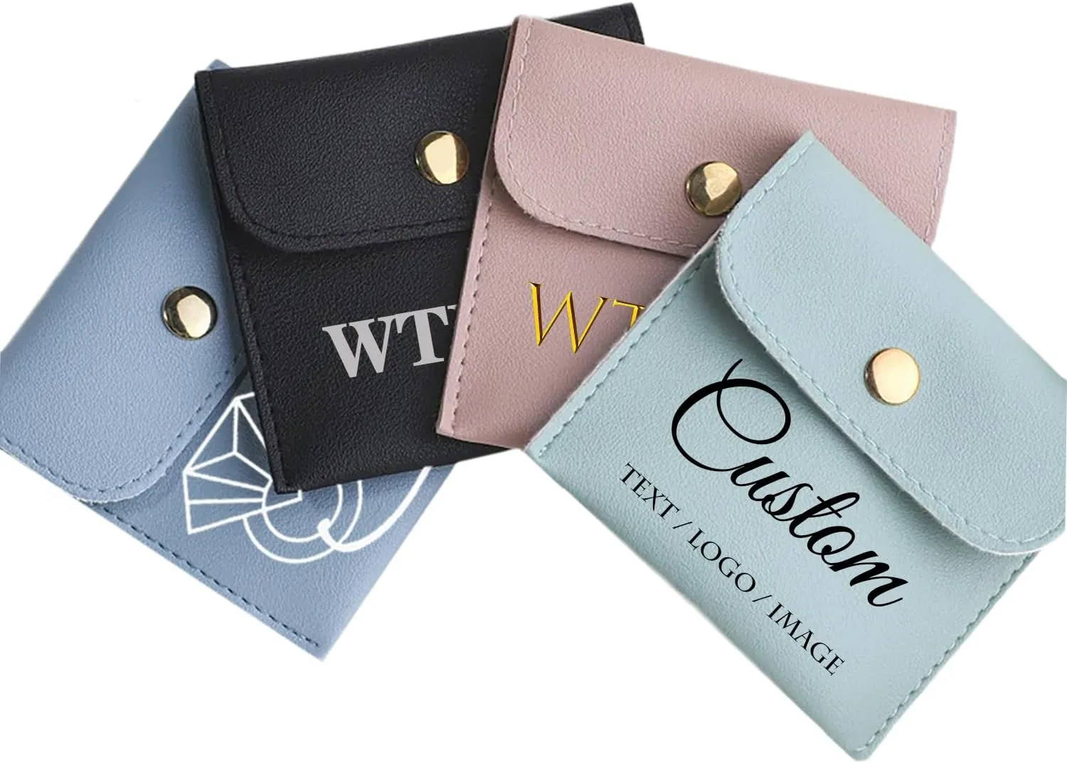 1-50pcs Custom PU Leather Jewelry Storage Pouch with Snap Buttons,Personalized Gift Packaging Bags for Holds Rings, Bracelets and Other Small Items - 8 * 8cm (5pcs)