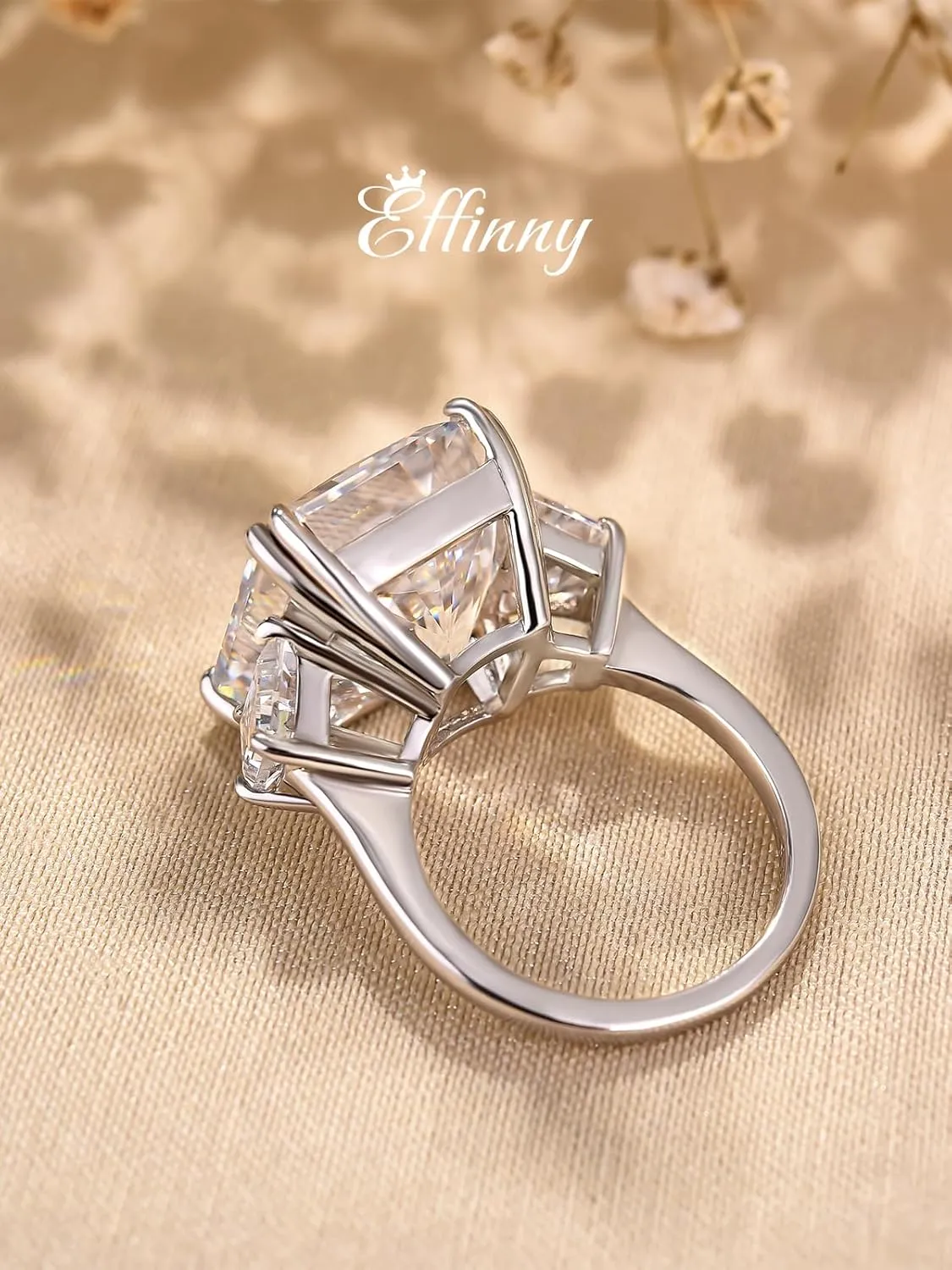 10ct Luxurious Crushed Ice Radiant Cut Three Stone Engagement Ring,Big CZ Simulated Diamond 925 Sterling Silver Promise Ring for Wedding,Daily,Travel