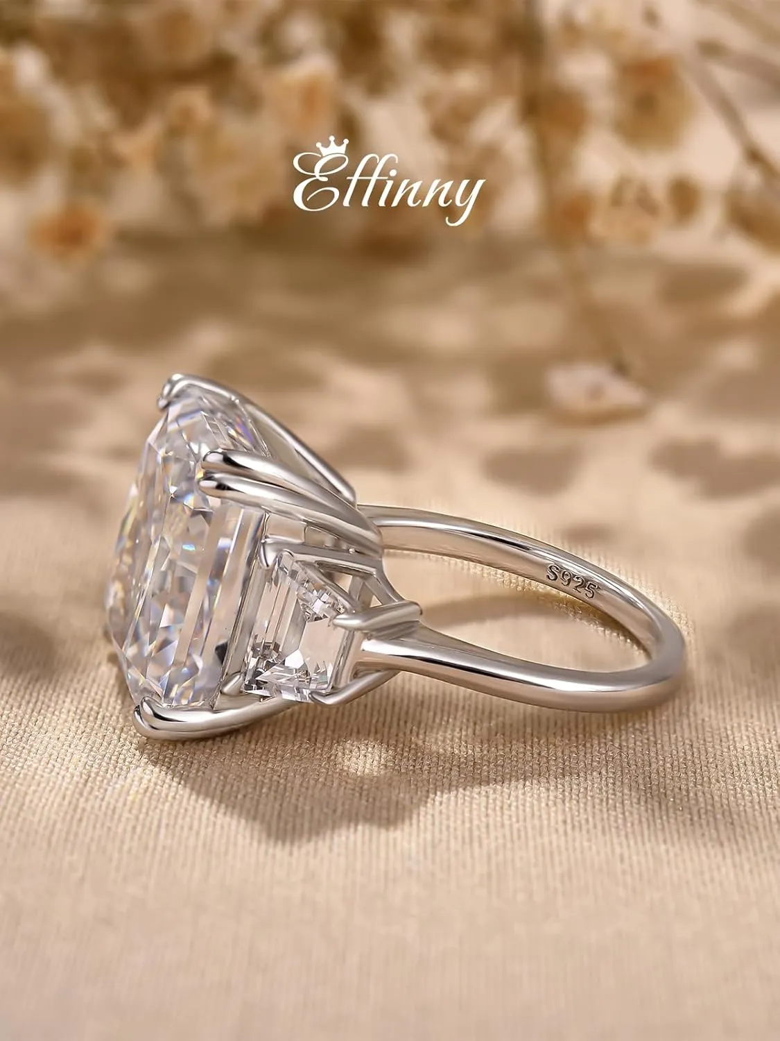 10ct Luxurious Crushed Ice Radiant Cut Three Stone Engagement Ring,Big CZ Simulated Diamond 925 Sterling Silver Promise Ring for Wedding,Daily,Travel