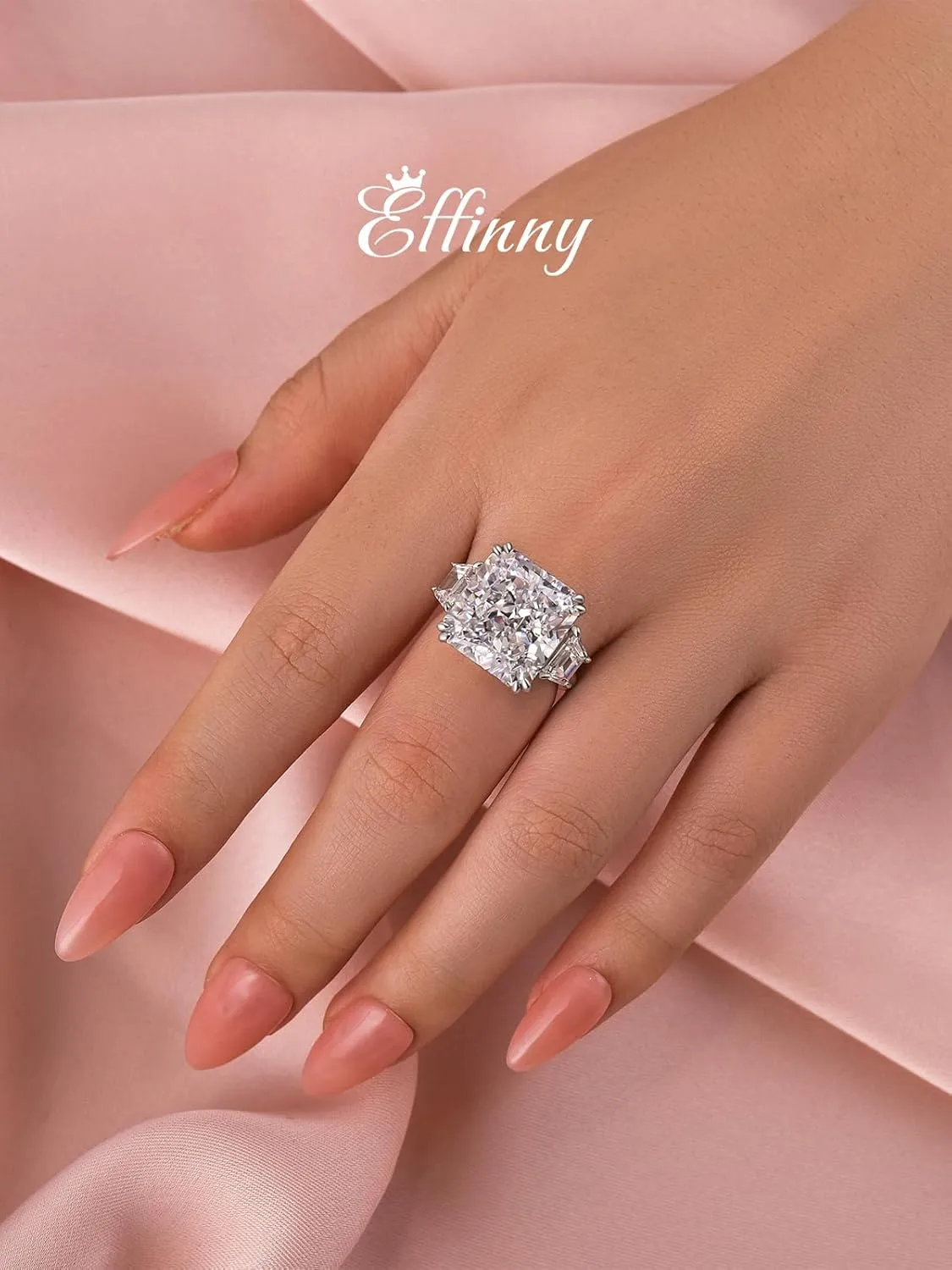 10ct Luxurious Crushed Ice Radiant Cut Three Stone Engagement Ring,Big CZ Simulated Diamond 925 Sterling Silver Promise Ring for Wedding,Daily,Travel