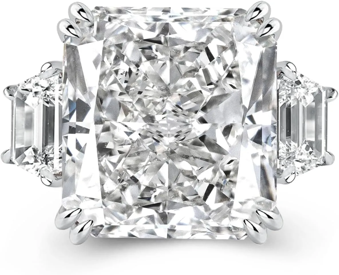 10ct Luxurious Crushed Ice Radiant Cut Three Stone Engagement Ring,Big CZ Simulated Diamond 925 Sterling Silver Promise Ring for Wedding,Daily,Travel
