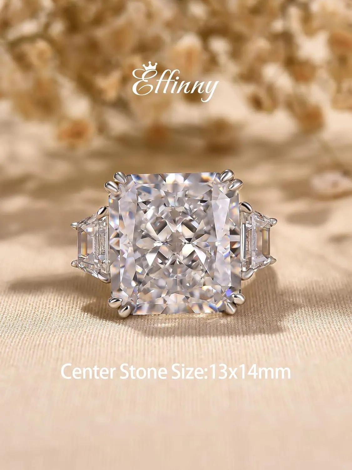 10ct Luxurious Crushed Ice Radiant Cut Three Stone Engagement Ring,Big CZ Simulated Diamond 925 Sterling Silver Promise Ring for Wedding,Daily,Travel