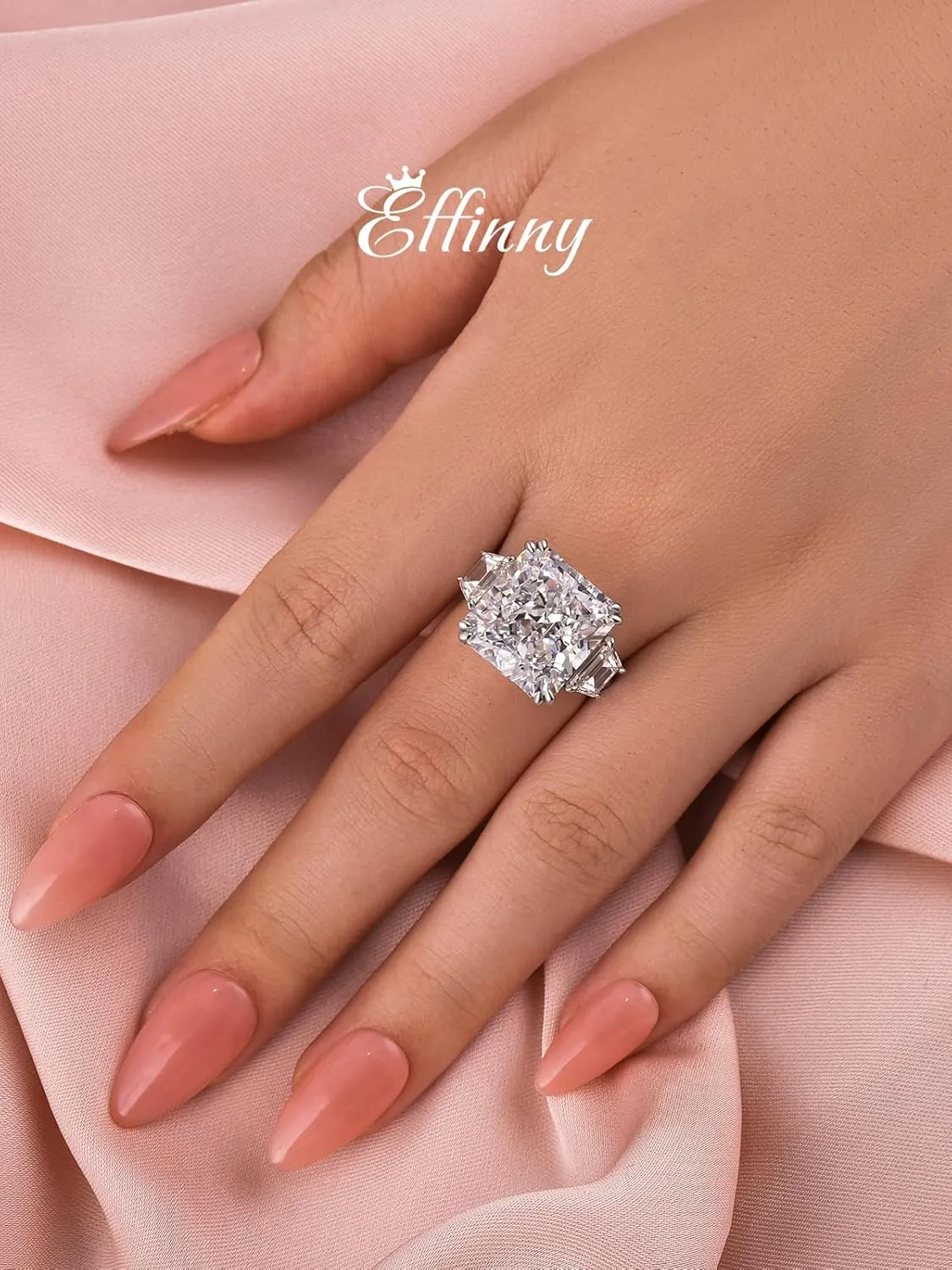 10ct Luxurious Crushed Ice Radiant Cut Three Stone Engagement Ring,Big CZ Simulated Diamond 925 Sterling Silver Promise Ring for Wedding,Daily,Travel