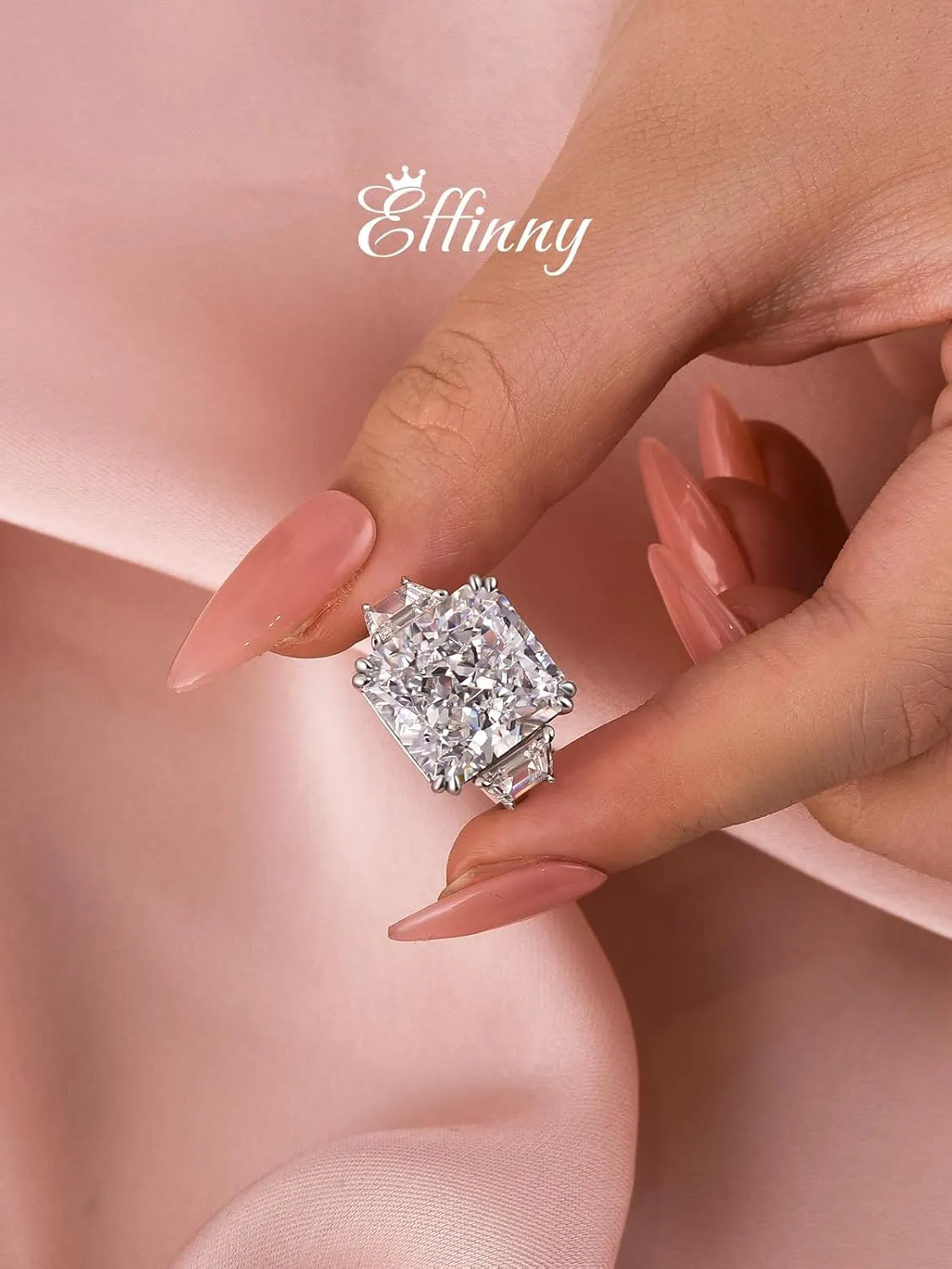 10ct Luxurious Crushed Ice Radiant Cut Three Stone Engagement Ring,Big CZ Simulated Diamond 925 Sterling Silver Promise Ring for Wedding,Daily,Travel