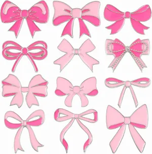 12 Pcs Pink Bow Brooch Pins for Women Bow Tie Enamel Pins Teacher Mother's Day Party Favors Brooch for Wedding Graduation Dress Suit Shirts Accessories Gifts