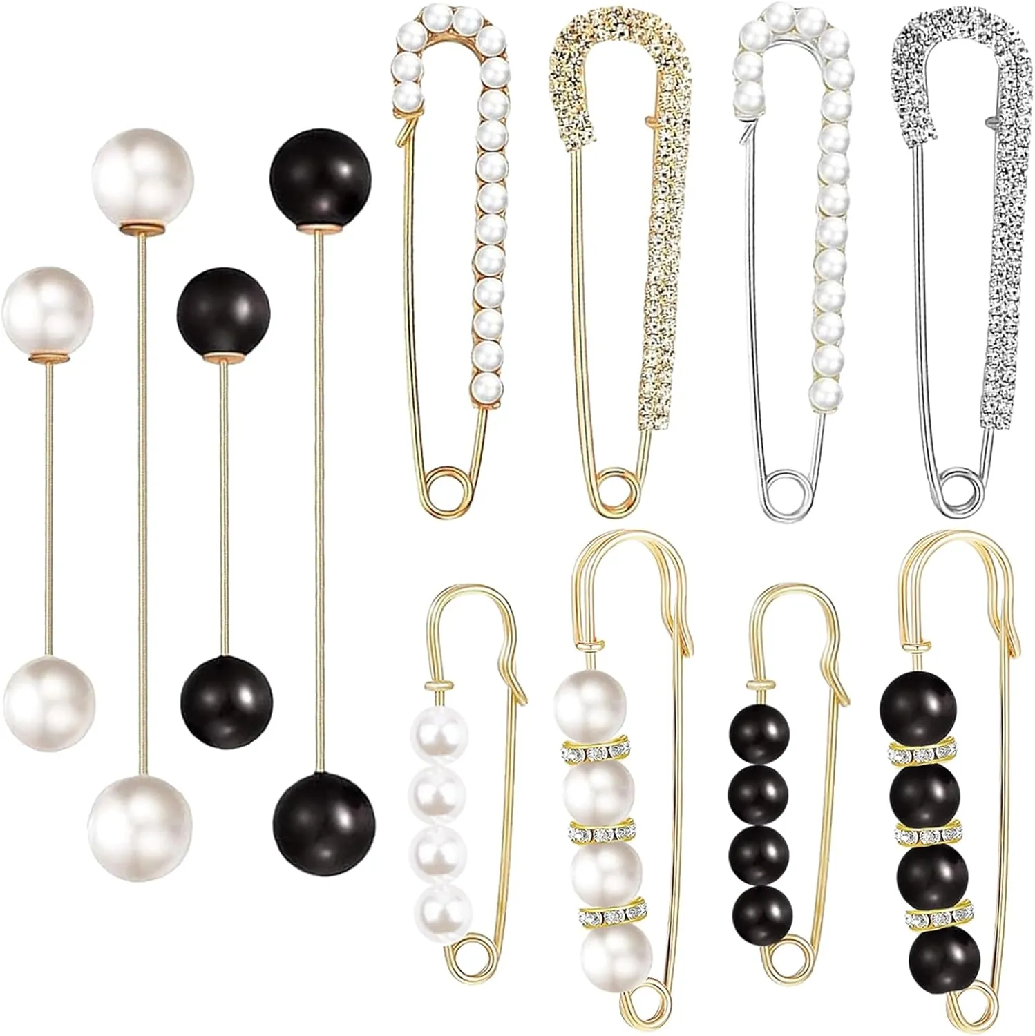 12 PCS Sweater Shawl Clips Retro Sweater Shawl Clips Faux Crystal Pearl Brooch Pins for Women Girls Costume Accessory