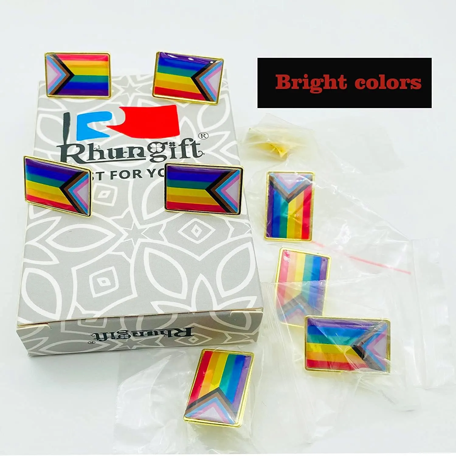 12/24/48/100/200 Pcs Inclusive Progress Pride Pin Rainbow Gay Flag LGBT Enamel Progressive Lapel Pins Bulk Decoration for Clothes and Bags Gifts