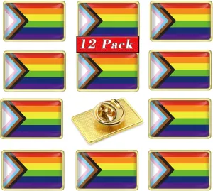 12/24/48/100/200 Pcs Inclusive Progress Pride Pin Rainbow Gay Flag LGBT Enamel Progressive Lapel Pins Bulk Decoration for Clothes and Bags Gifts