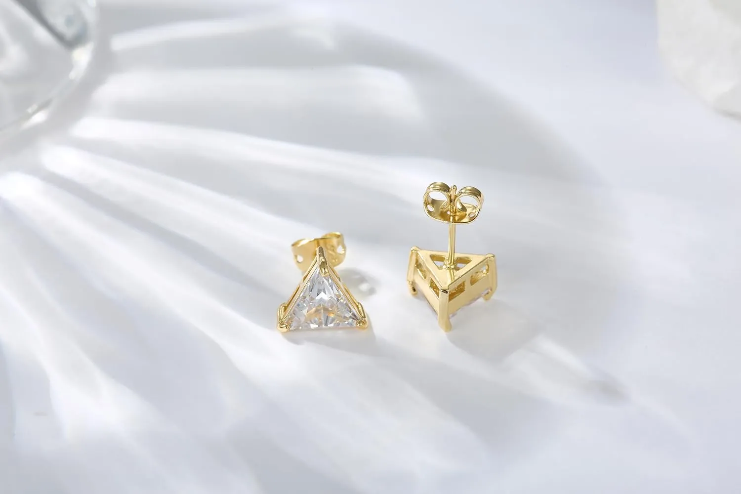 14k Brass and diamond Stud Earrings 0.04oz Round Cut Solitaire Simulated Diamond Stud For Women
