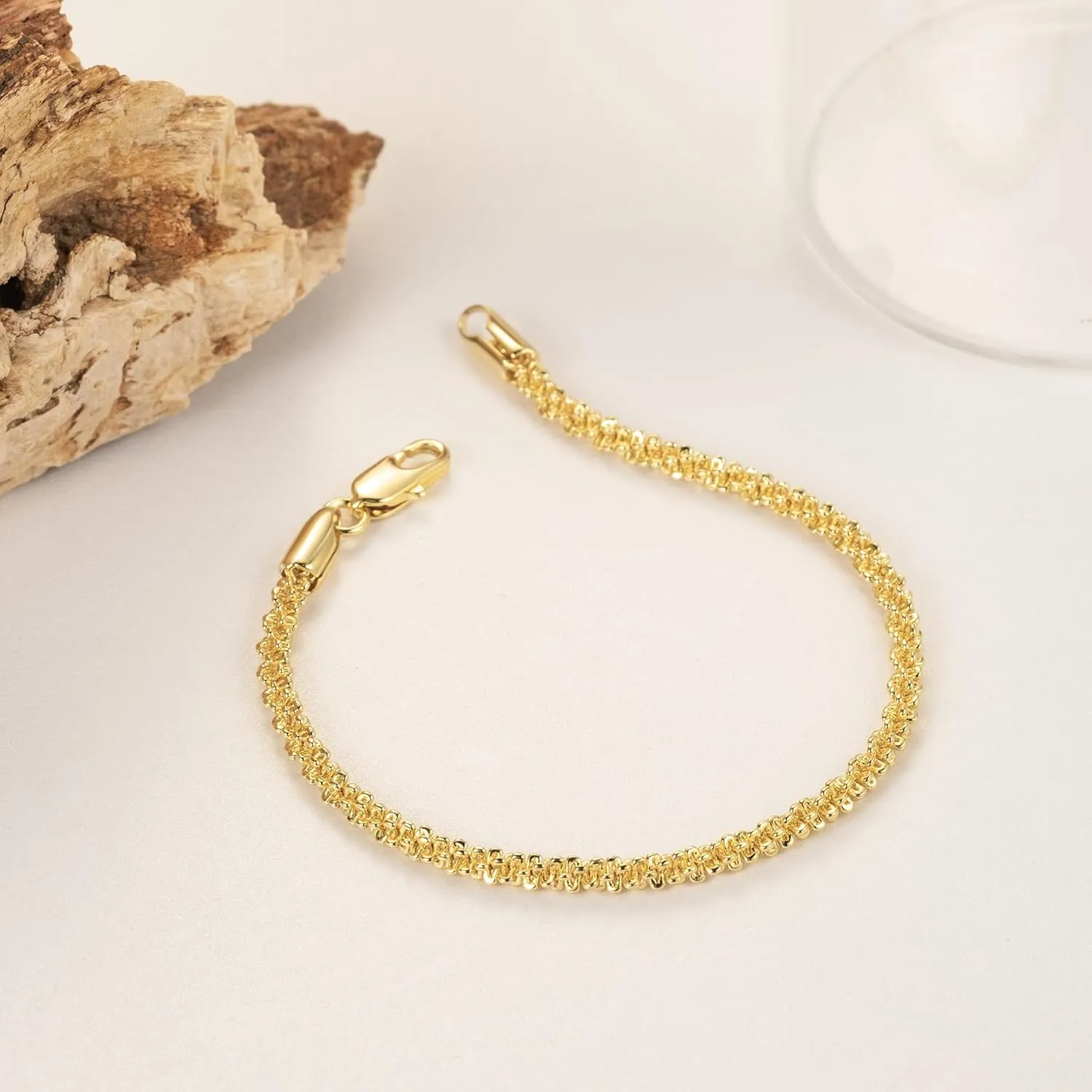 14K Gold Bracelets for Women Bracelet for Men Gold Chain Bracelets Womens Starry Rope Design Gifts for Women 6.5-9 Inches