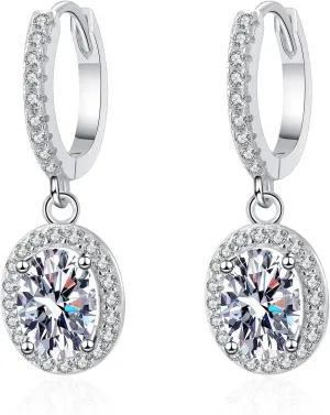 14K Gold Elegant Moissanite Drop Earrings, Round/Oval Cut Moissanite Hoop Dangle Earrings, Luxurious Wife or Mother Gift, Ideal for Birthday, Anniversary, or Special Celebrations
