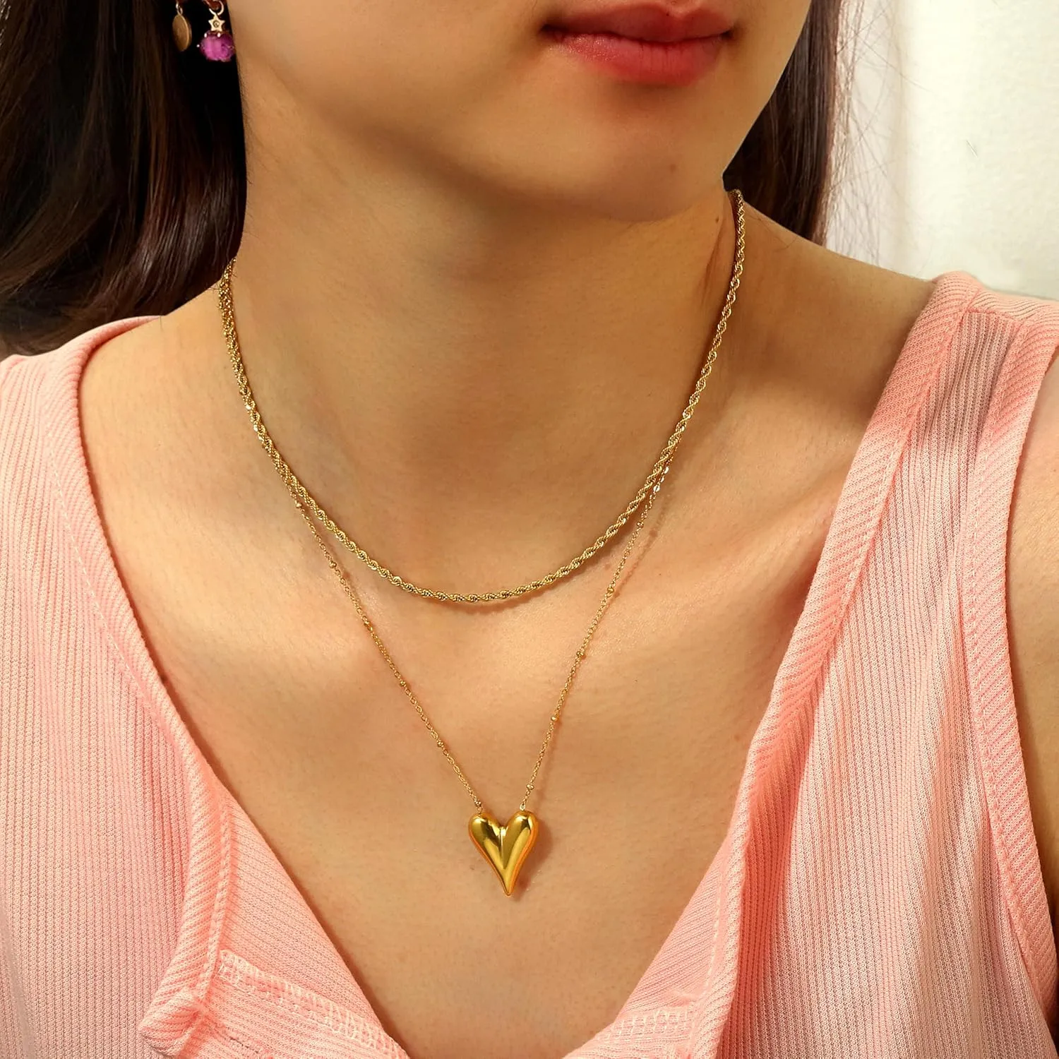14K Gold Heart Necklace for Women Boho stainless steel waterproof Cute Dainty Love Pendant Necklaces for Women