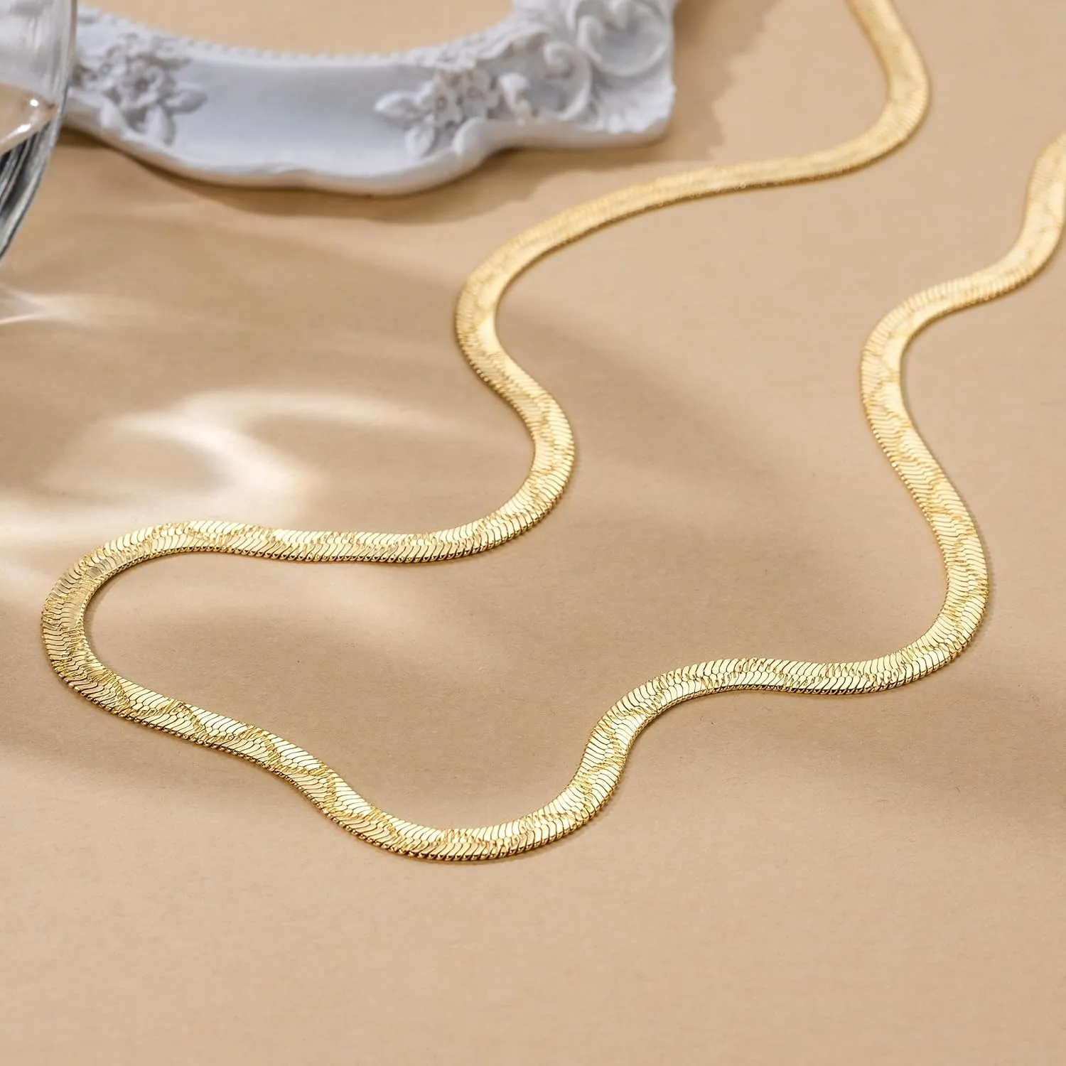 14K Gold Necklaces for Women Trendy Snake Chain Necklace for Men Chunky Gold Necklace for Women Non Tarnish Timeless and Radiant Golden Herringbone Necklaces for Womens 16,18,20,22,24 Inches