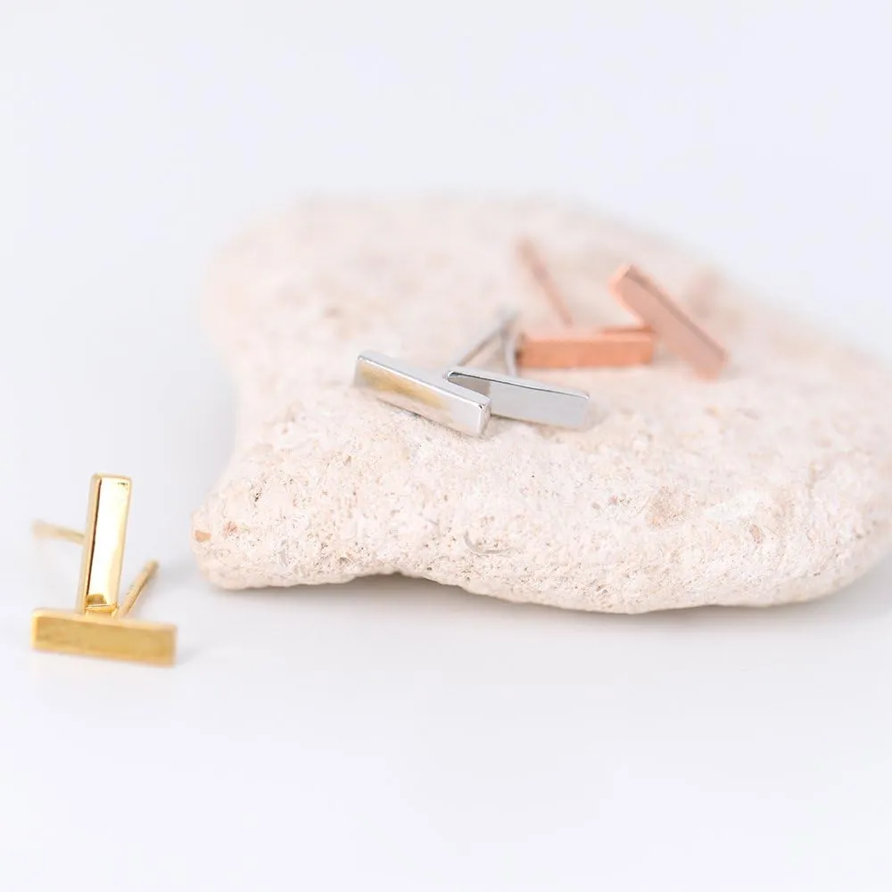 14K Gold Plated Dainty Tiny Bar, Ball, Trio Ball, Delta, Circle Disc and Heart Stud Earrings