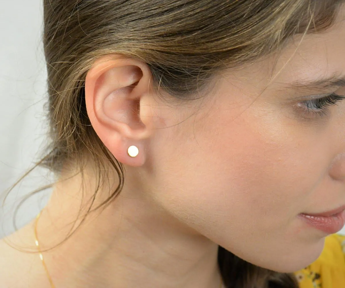 14K Gold Plated Dainty Tiny Bar, Ball, Trio Ball, Delta, Circle Disc and Heart Stud Earrings