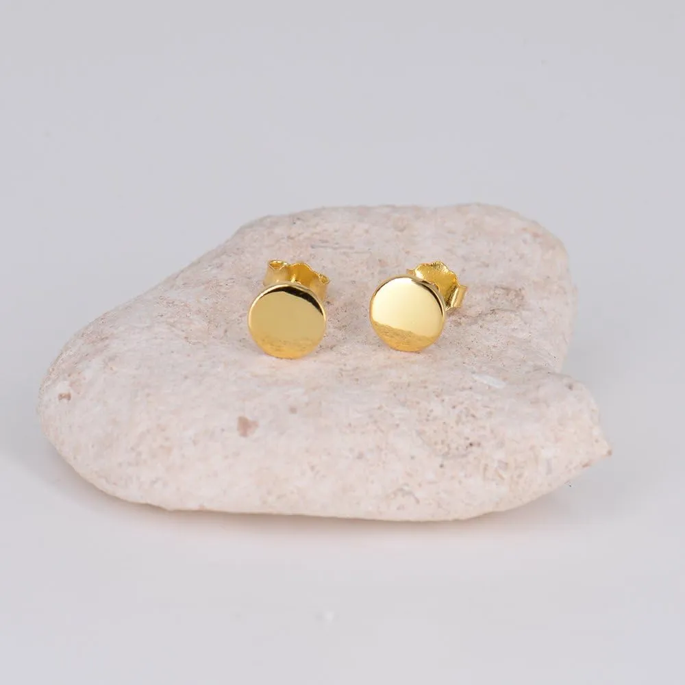 14K Gold Plated Dainty Tiny Bar, Ball, Trio Ball, Delta, Circle Disc and Heart Stud Earrings