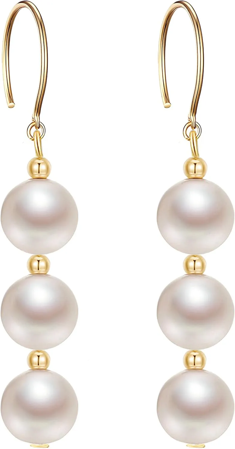 14K Gold Plated Round Bead Ball Drop Earrings for Women Minimal Lightweight Long Dangling Dangle Hoop Wedding Earrings for Brides Bridesmaid Prom Anniversary