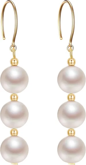 14K Gold Plated Round Bead Ball Drop Earrings for Women Minimal Lightweight Long Dangling Dangle Hoop Wedding Earrings for Brides Bridesmaid Prom Anniversary