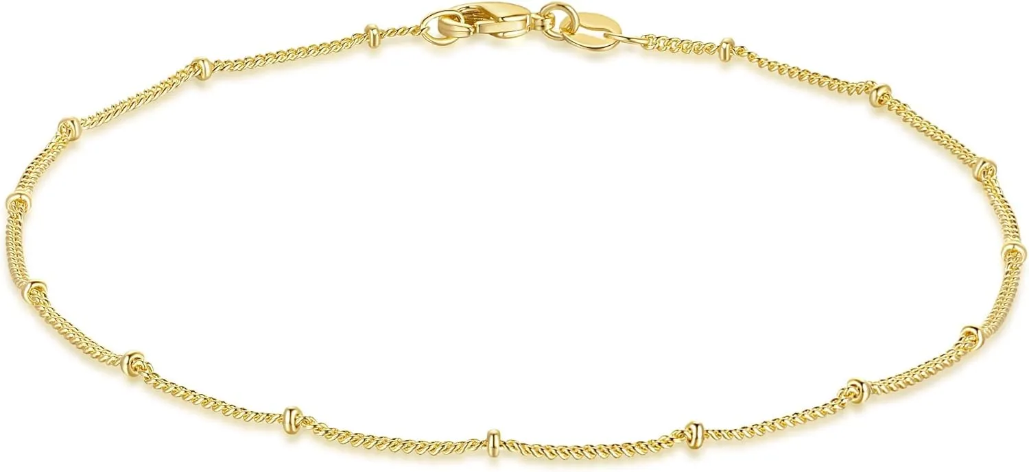 14K Gold Waterproof Anklets for Women and Men Charm Ankle Bracelets Jewelry for Everyday Wear Sizes 9-11 Inches