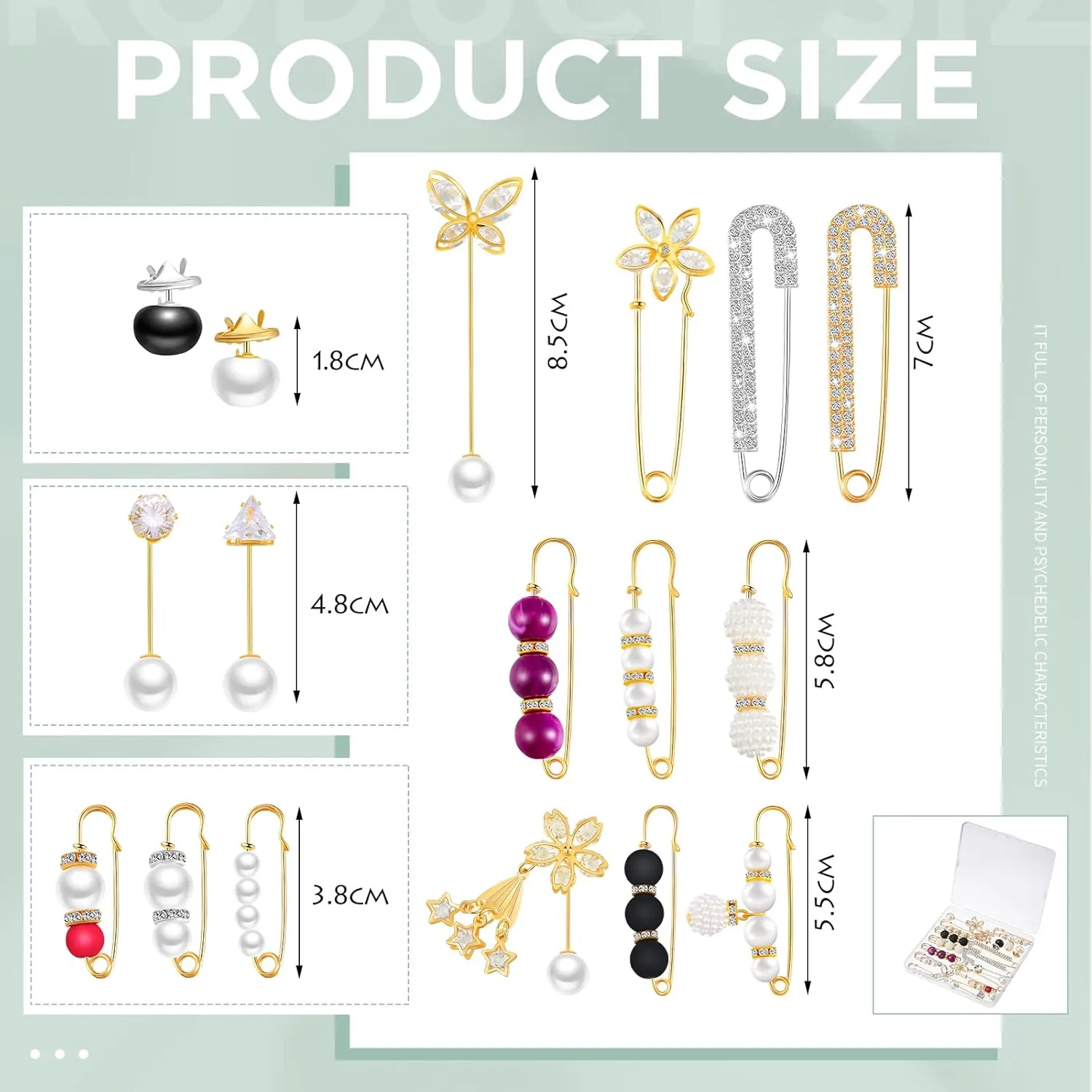 17 Pieces Pearl Brooch Pins Sweater Shawl Clips Faux Pearl Rhinestones Collar Safety Pin for Women Clothing Dresses Decoration Accessories with Storage Box