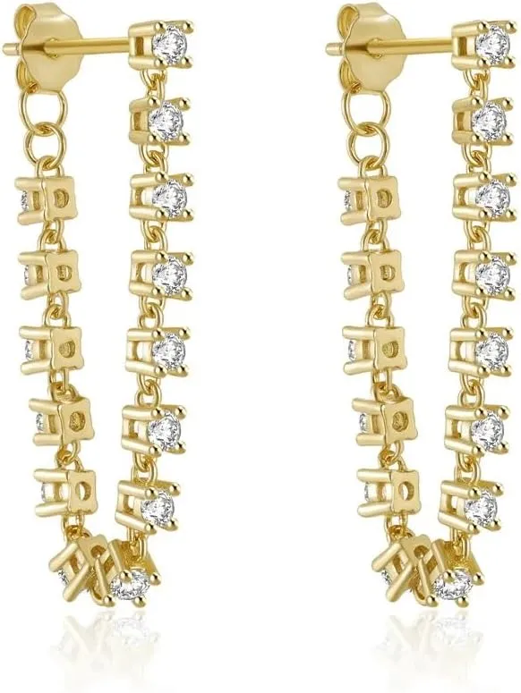 18k Gold Dangle Earrings for Women - Gold Plated Sterling Silver Diamond Earrings Layered Dangling Earrings with Tassels for Women Hypoallergenic Non Tarnish