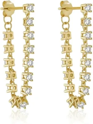 18k Gold Dangle Earrings for Women - Gold Plated Sterling Silver Diamond Earrings Layered Dangling Earrings with Tassels for Women Hypoallergenic Non Tarnish