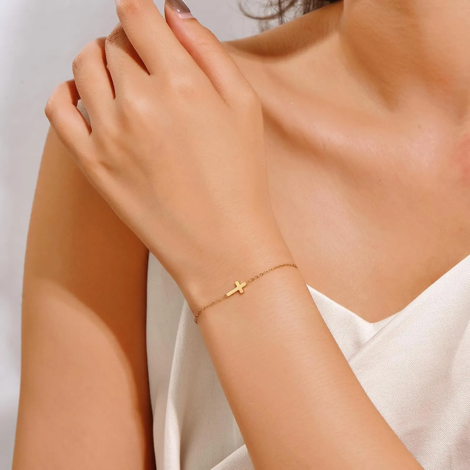18K Gold Plated Cross Link Bracelets for Women | Tiny Cute Cross Bracelet | Beaded Bracelet | Hip Hop Knot | Hand Chain Bracelets | Gold Jewelry Gifts for Women
