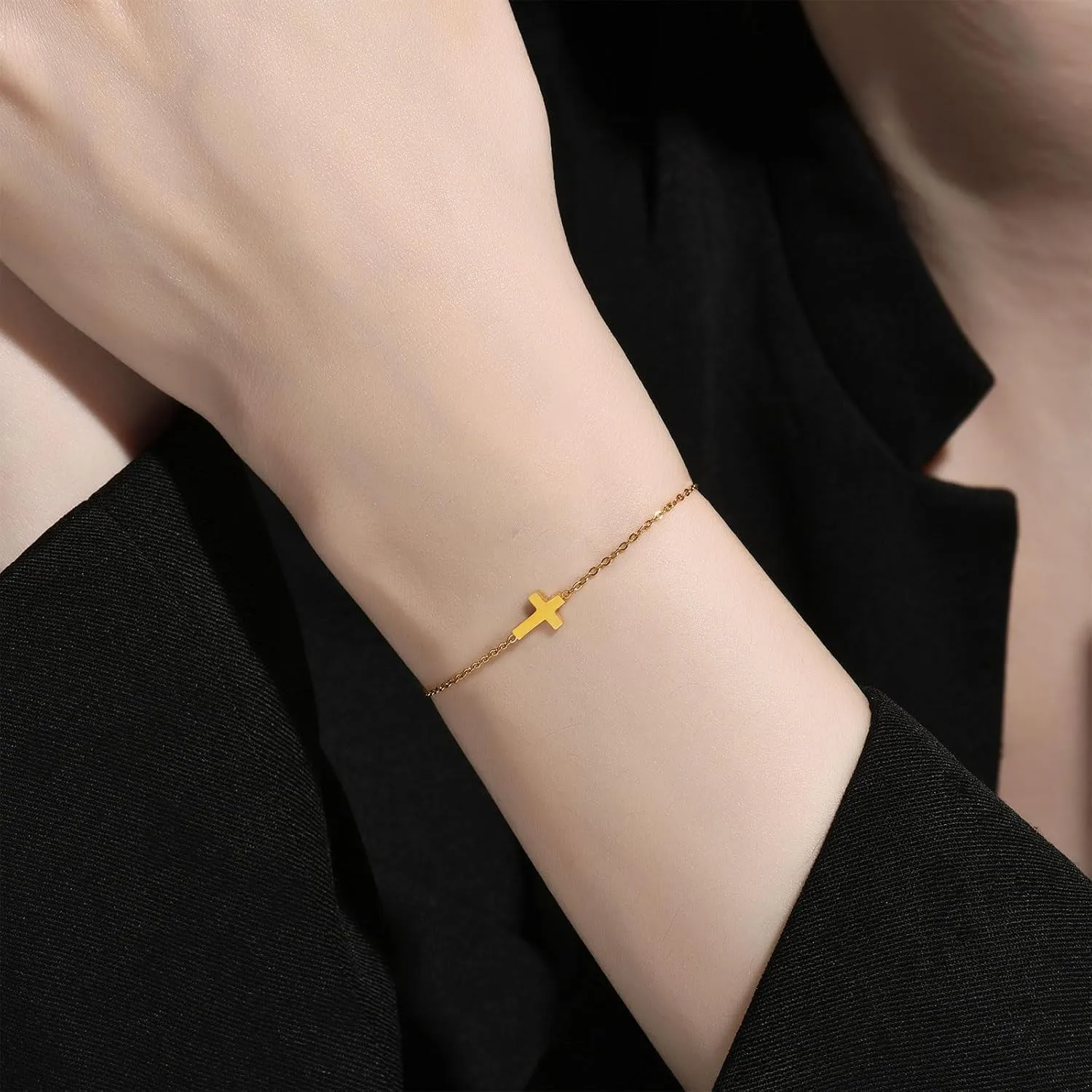 18K Gold Plated Cross Link Bracelets for Women | Tiny Cute Cross Bracelet | Beaded Bracelet | Hip Hop Knot | Hand Chain Bracelets | Gold Jewelry Gifts for Women