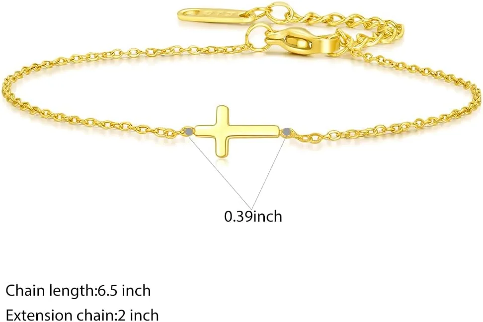 18K Gold Plated Cross Link Bracelets for Women | Tiny Cute Cross Bracelet | Beaded Bracelet | Hip Hop Knot | Hand Chain Bracelets | Gold Jewelry Gifts for Women
