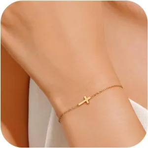 18K Gold Plated Cross Link Bracelets for Women | Tiny Cute Cross Bracelet | Beaded Bracelet | Hip Hop Knot | Hand Chain Bracelets | Gold Jewelry Gifts for Women