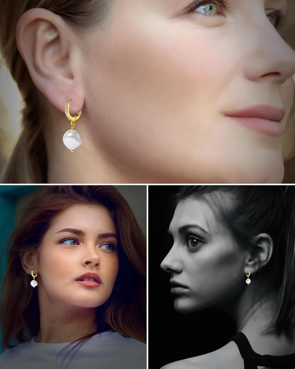18K Gold Plated Cubic Zirconia Pendant Dangle Drop Geometric Hoop Earrings