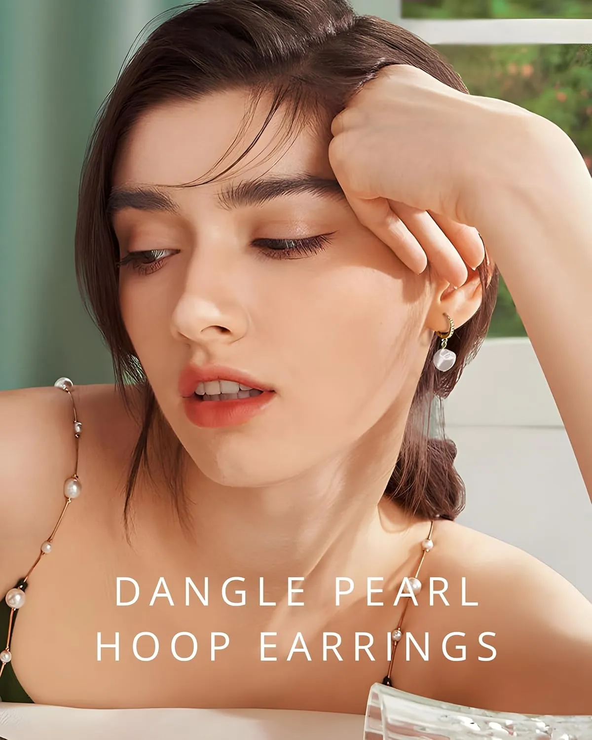 18K Gold Plated Cubic Zirconia Pendant Dangle Drop Geometric Hoop Earrings