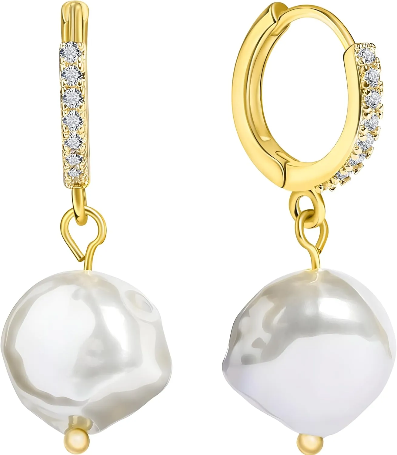 18K Gold Plated Cubic Zirconia Pendant Dangle Drop Geometric Hoop Earrings