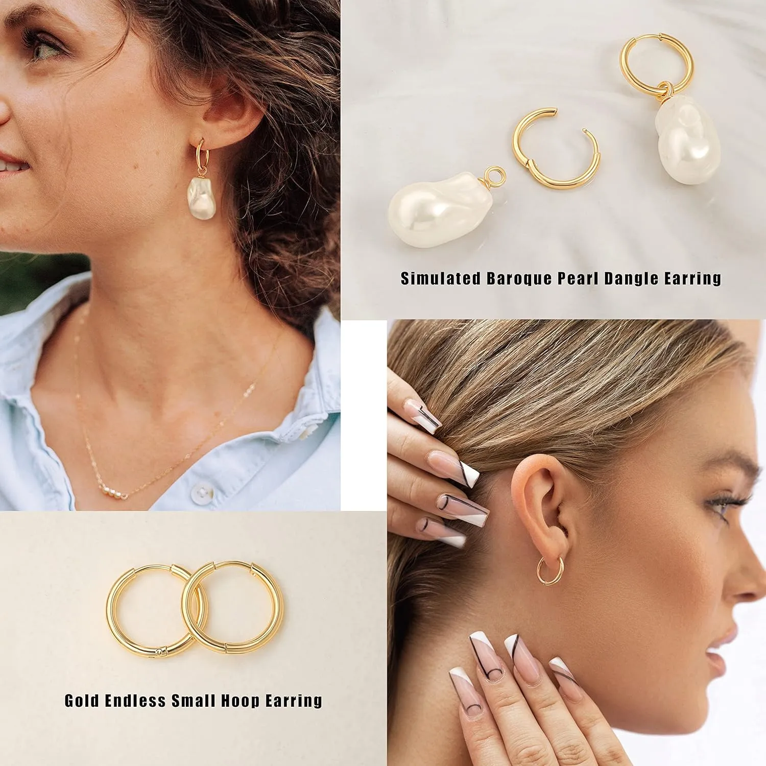 18K Gold Plated Leverback Hoop Handpicked White Shell Pearl Drop Dangle Earring for Women Minimalist Pearl Stud Ear Jewelry for Wedding Bridesmaids Gift