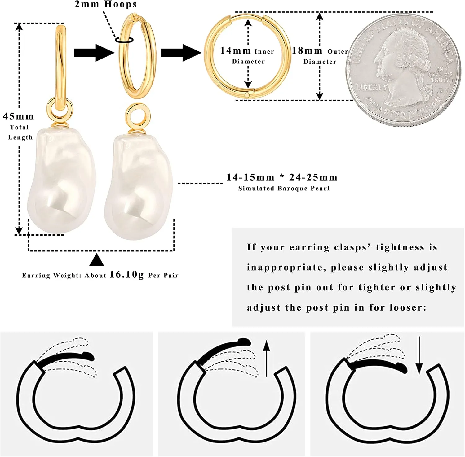 18K Gold Plated Leverback Hoop Handpicked White Shell Pearl Drop Dangle Earring for Women Minimalist Pearl Stud Ear Jewelry for Wedding Bridesmaids Gift