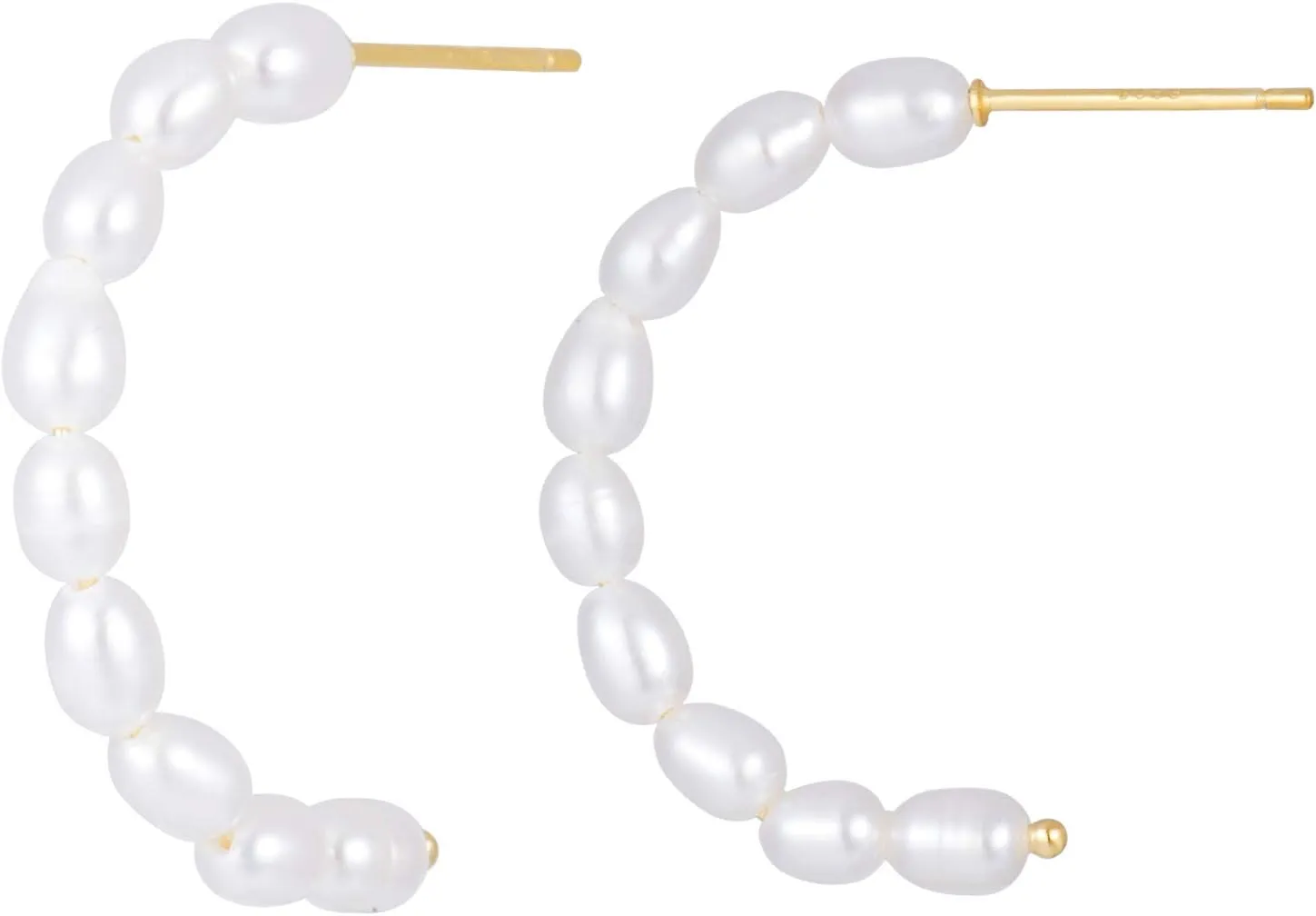 18K Gold Plated Simple Pearl Huggie Hoops | Mini Rice Pearl C-Hoops | Minimalist Pearl Beads Earrings Bridal Gift