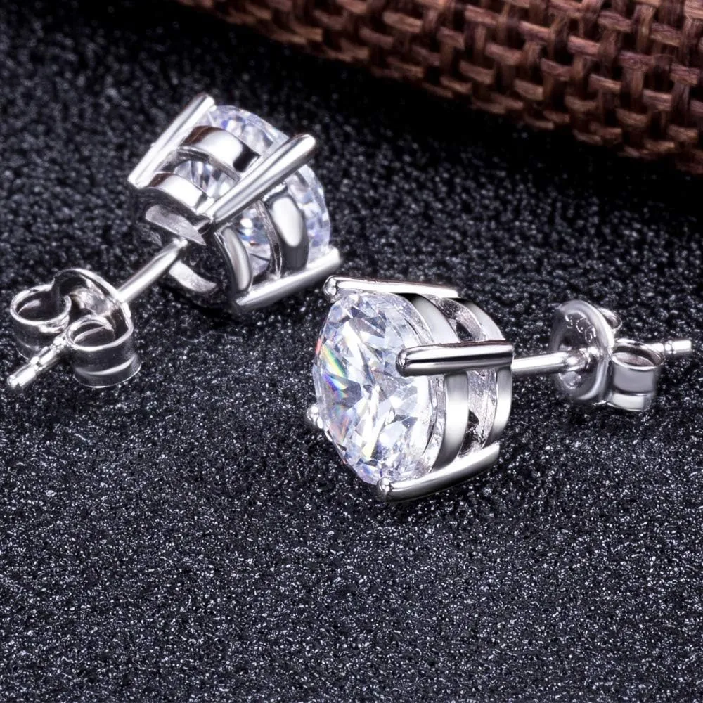 18K White Gold Plated Sparkling CZ Diamond Stud Earrings 925 Sterling Silver Cubic Zirconia Stud Earrings Hypoallergenic Simulated Diamond Stud Earrings for Women/Men 4MM-8MM