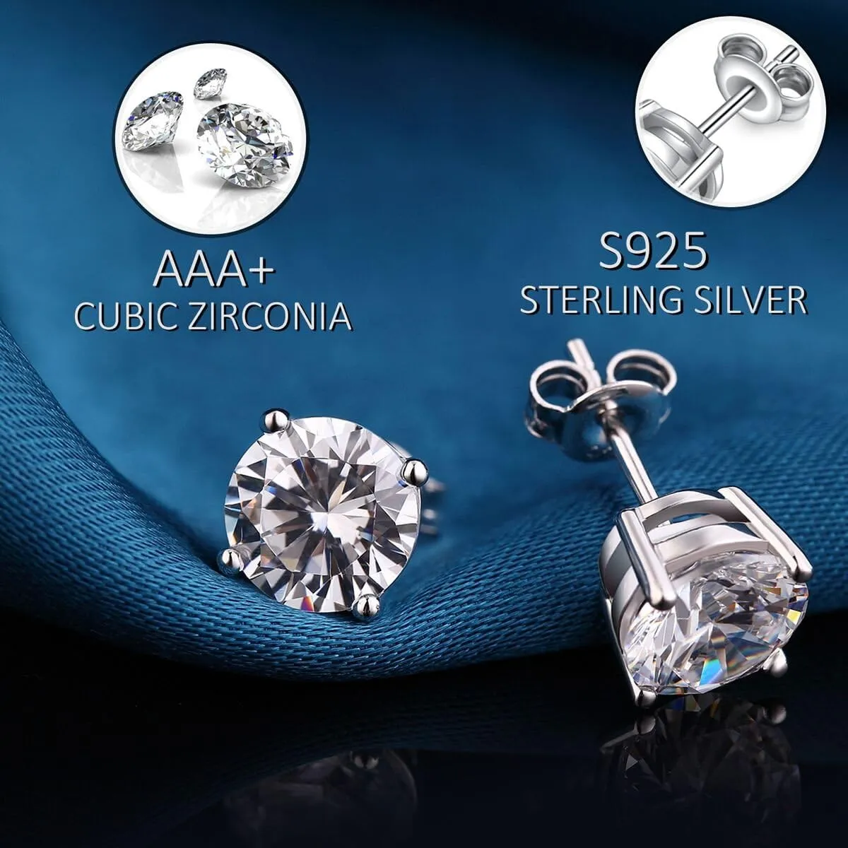 18K White Gold Plated Sparkling CZ Diamond Stud Earrings 925 Sterling Silver Cubic Zirconia Stud Earrings Hypoallergenic Simulated Diamond Stud Earrings for Women/Men 4MM-8MM