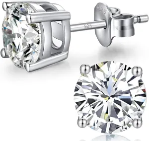 18K White Gold Plated Sparkling CZ Diamond Stud Earrings 925 Sterling Silver Cubic Zirconia Stud Earrings Hypoallergenic Simulated Diamond Stud Earrings for Women/Men 4MM-8MM