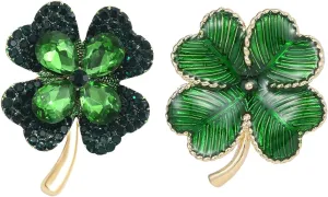 2 Pcs St. Patrick's Day Pins,Four Leaf Clover Lapel Pins Good Luck Charm Green Shamrock Clover Pin Brooch for Women Irish Cultural Celebration St Patricks Day Accessories Jewelry Gift
