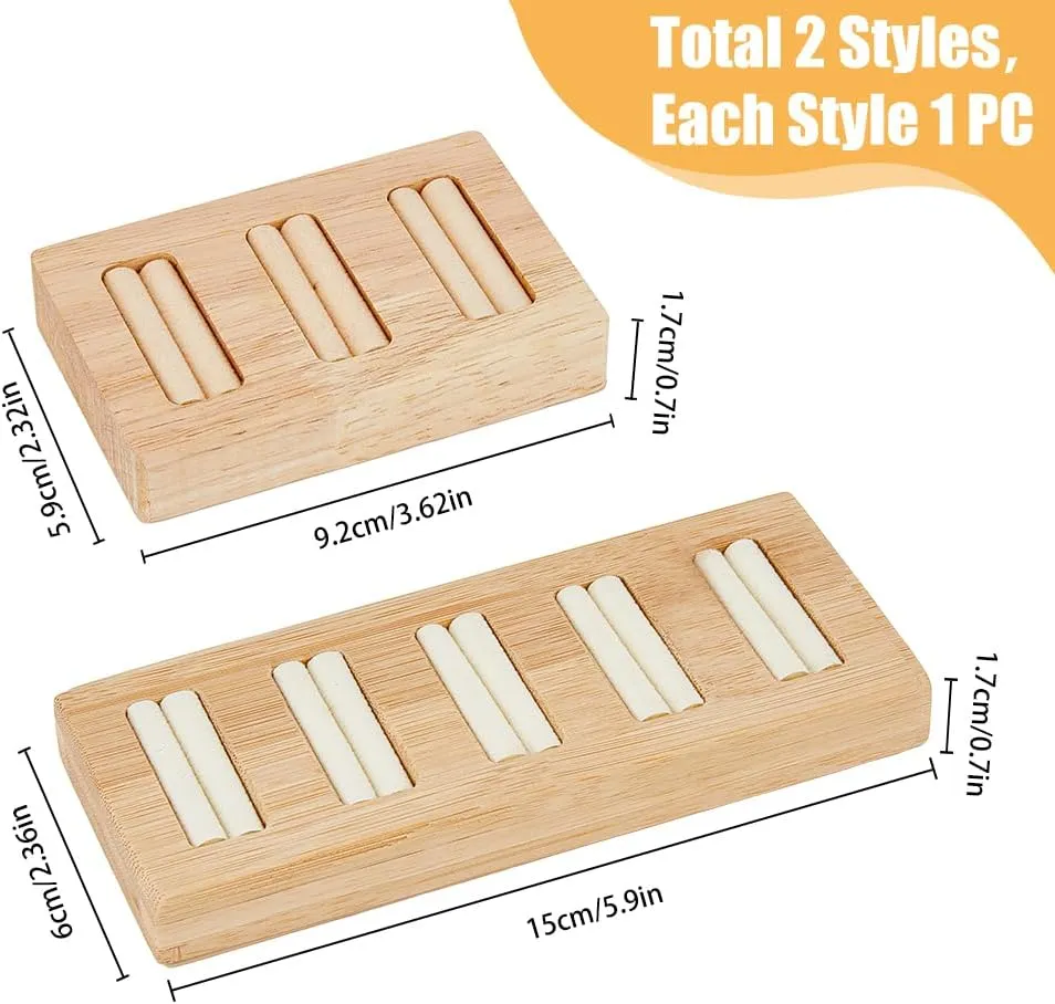 2 Style 3-Slot Bamboo Ring Display Holder 5-Slot Lemon Chiffon Jewelry Stand Rectangle Luxurious Display Tray Imitation Leather Interior Storage Holder for Earrings Necklace Display