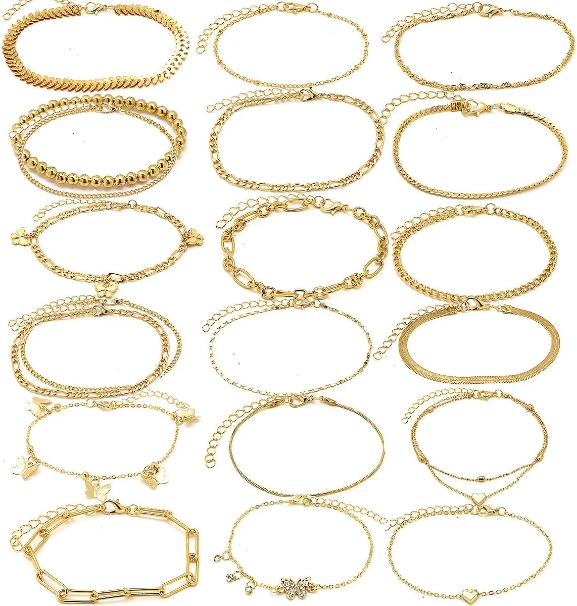 20Pcs Charm Ankle Set For Women Gold Silver Bracelets Bohemian Chain Beach Anklet Bracelet Jewelry Set Friendship Gift