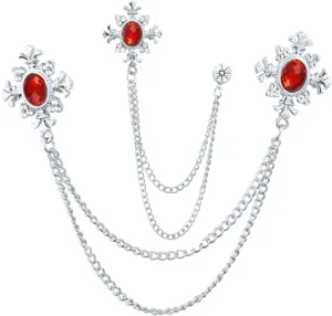 2PCS Long Chain Brooch Crystal Tassel Brooch Pin Gem Brooch Fashion Scarf Tie Pins for Women Men Wedding