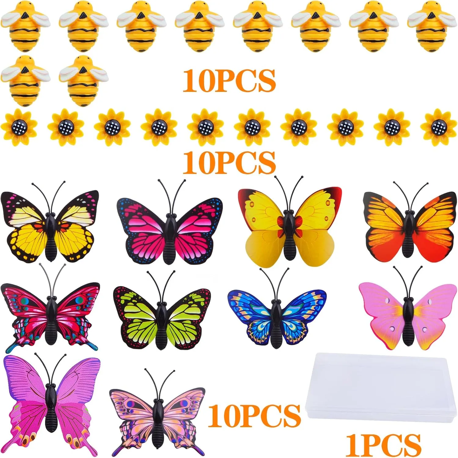 30pcs Mixed Styles Creative Decorative Push Pins Cute Sunflower Bee Butterfly Pushpins Thumb Tacks with a Box for Photos Wall Office Cork/Bulletin Boards Decoration