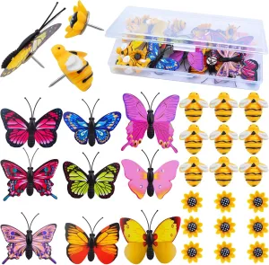 30pcs Mixed Styles Creative Decorative Push Pins Cute Sunflower Bee Butterfly Pushpins Thumb Tacks with a Box for Photos Wall Office Cork/Bulletin Boards Decoration
