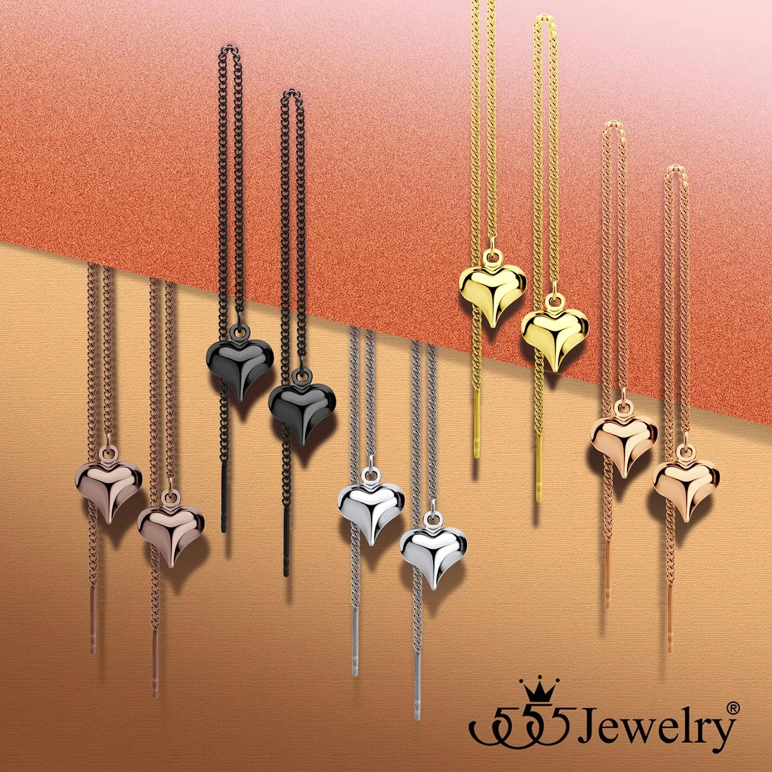 555Jewelry Womens Heart Love Cute Dainty Drop Threader Dangle String Earrings