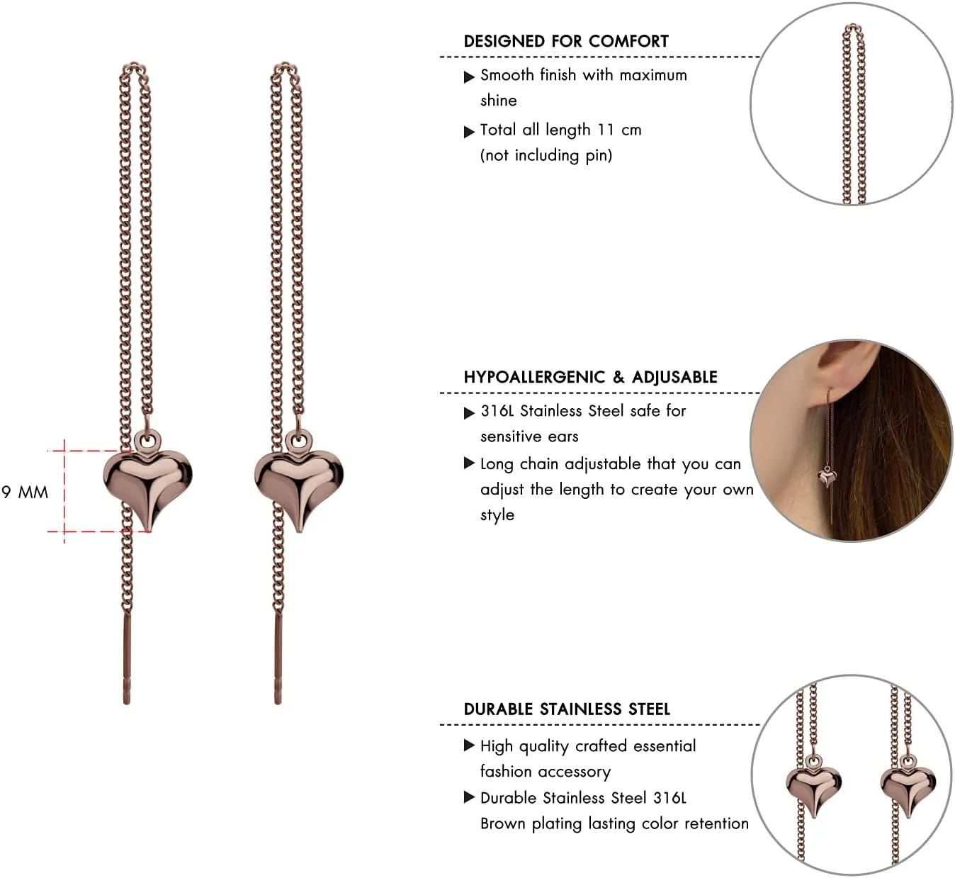 555Jewelry Womens Heart Love Cute Dainty Drop Threader Dangle String Earrings