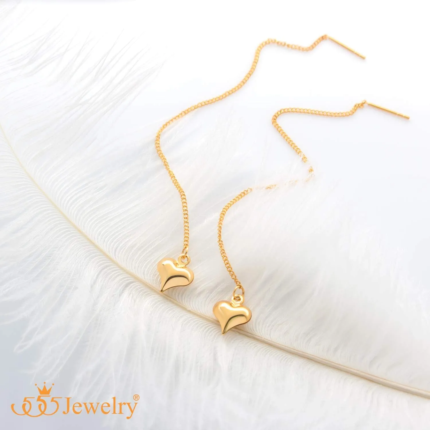 555Jewelry Womens Heart Love Cute Dainty Drop Threader Dangle String Earrings