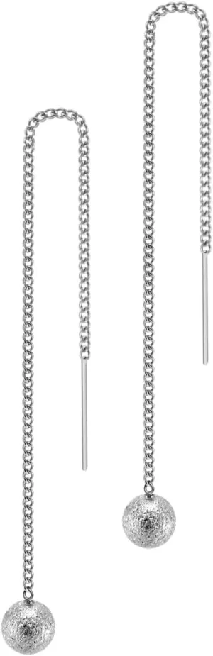 555Jewelry Womens Stainless Steel Ball Drop Threader Dangle String Earring