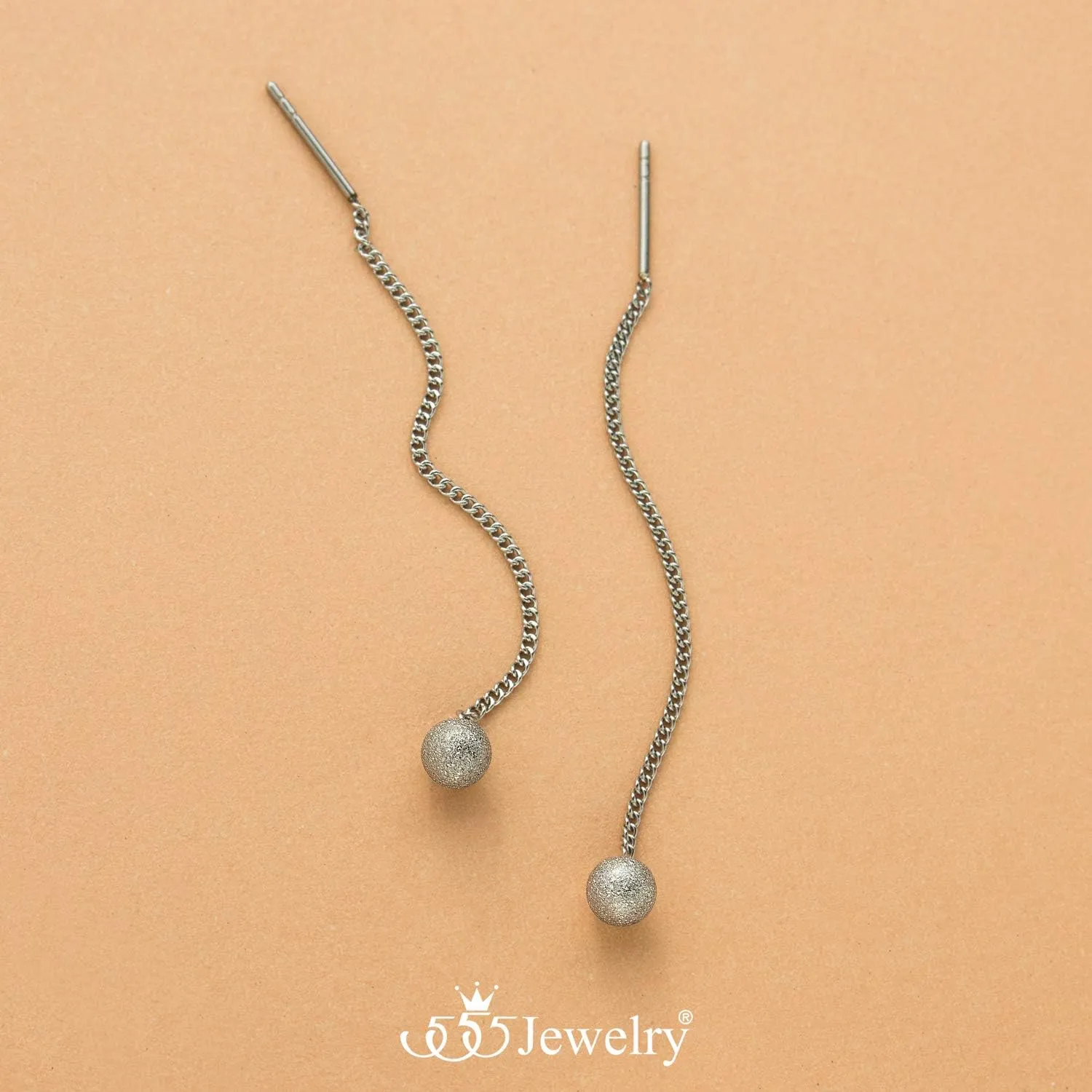 555Jewelry Womens Stainless Steel Ball Drop Threader Dangle String Earring